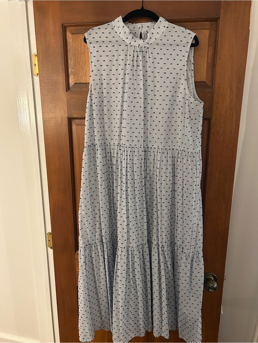Sleeveless Blue Dot Tiered Dress